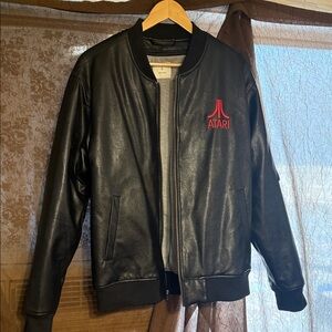 Atari Black PU Leather Bomber Jacket for Men Size L